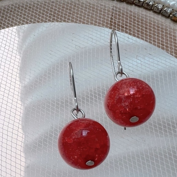 𝅺ORANGISH Red Fire Crackle Agate Dangle Earrings - Picture 3 of 14
